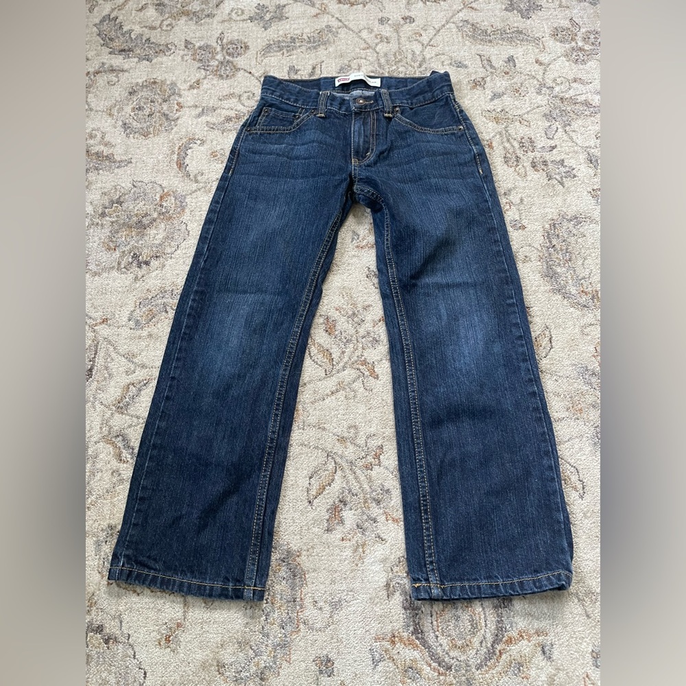 Levis 505 Jeans Boys 8 Regular Straight Adjustable Denim Blue Zip Pants